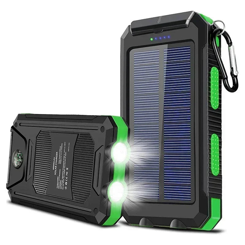 20000mAh Solar Power Bank – Waterproof, Shockproof Portable Charger with Compass and LED Flashlight
