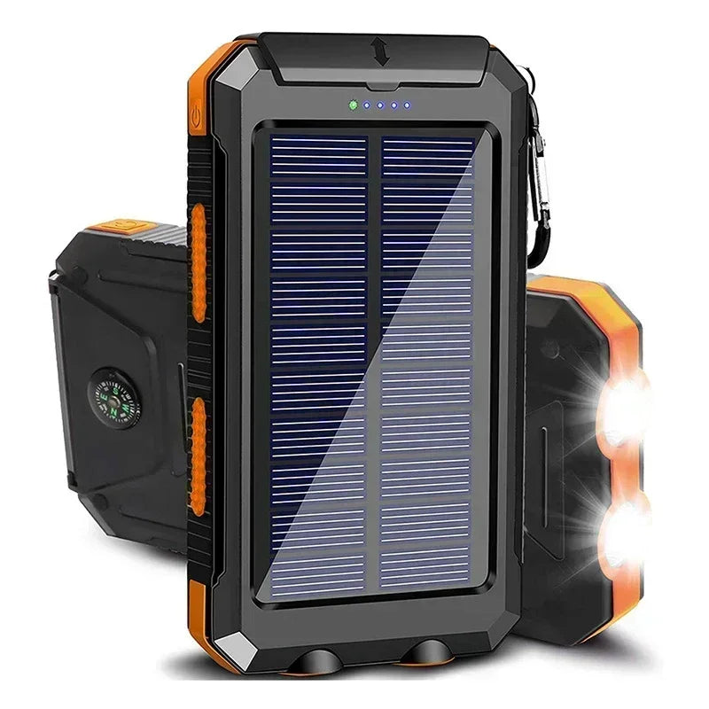 20000mAh Solar Power Bank – Waterproof, Shockproof Portable Charger with Compass and LED Flashlight