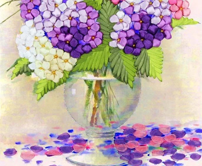 Flower Vase Ribbon embroidery Kit - Eco - friendly | Cozyield
